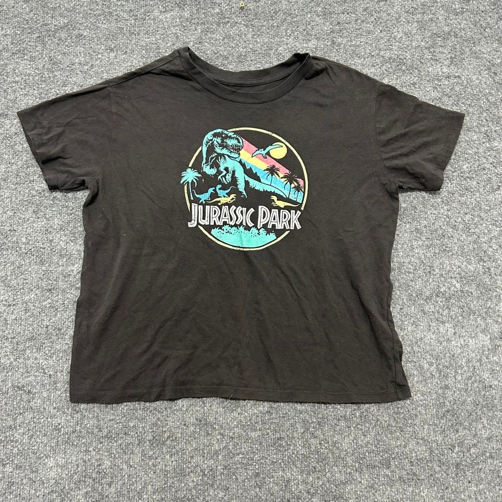 Jurassic World T-Shirt Womens XL Black Graphic Retro Dinosaur Short Sleeve